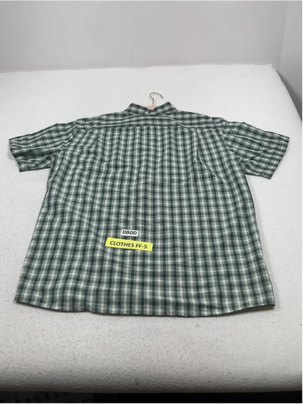 Eddie Bauer Mens Button Down Shirt Large Green White Plaid Short Sleeve Pockets
